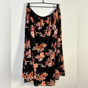 BLK FLORAL MIDI SKIRT